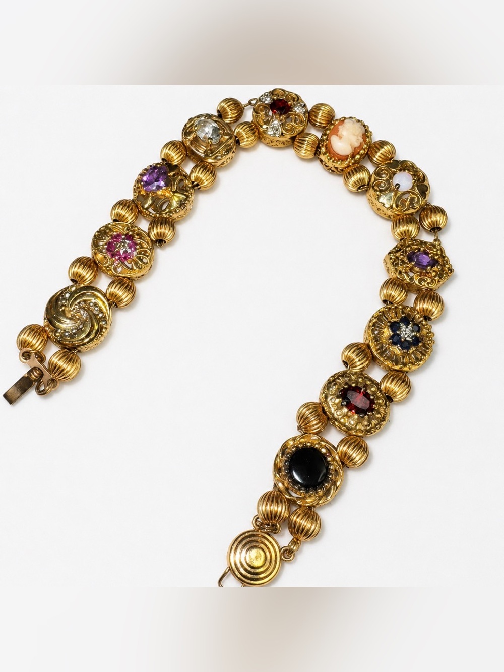 Vintage Solid 10K Yellow Gemstone Slide Charm Bracelet